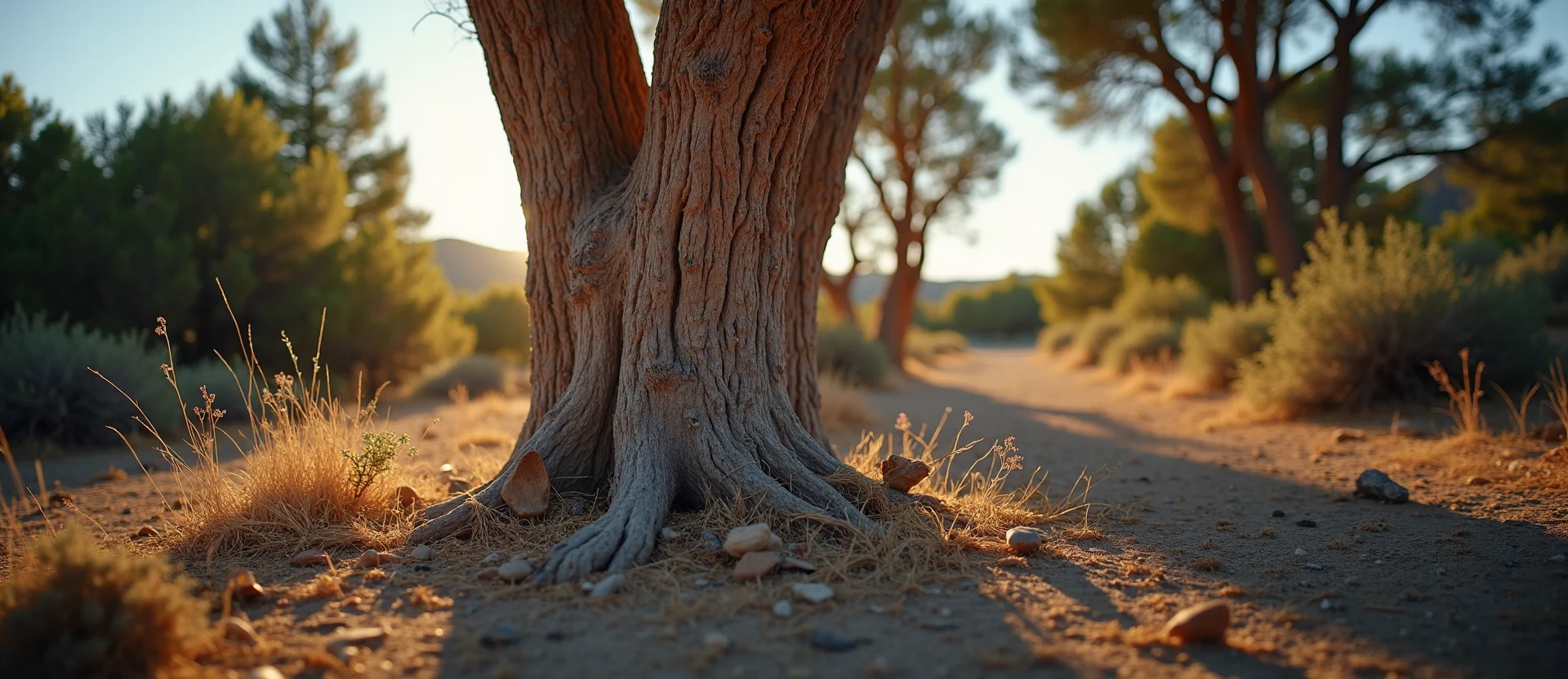 Symbolizing Growth/Resilience: A local Mountain Mahogany sturdy weathered tree trunk. - AI Generated