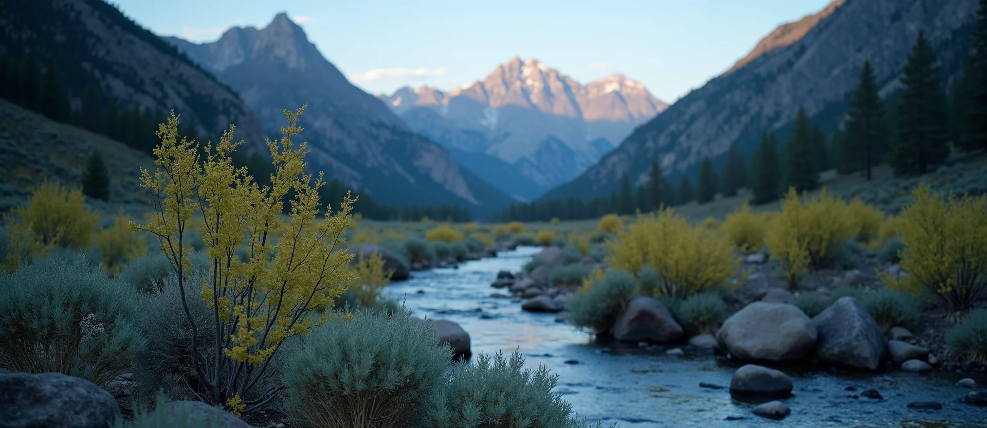 Symbolizing Flow/Cleansing: A local Rabbitbrush babbling mountain creek. - AI Generated