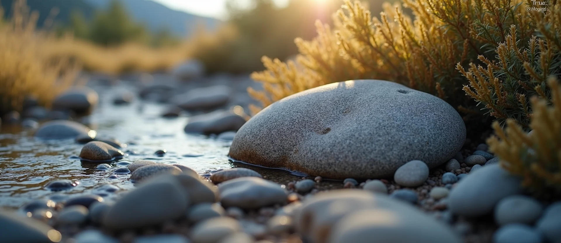 Symbolizing Flow/Cleansing: A local Bitterbrush smooth Truckee river stones. - AI Generated