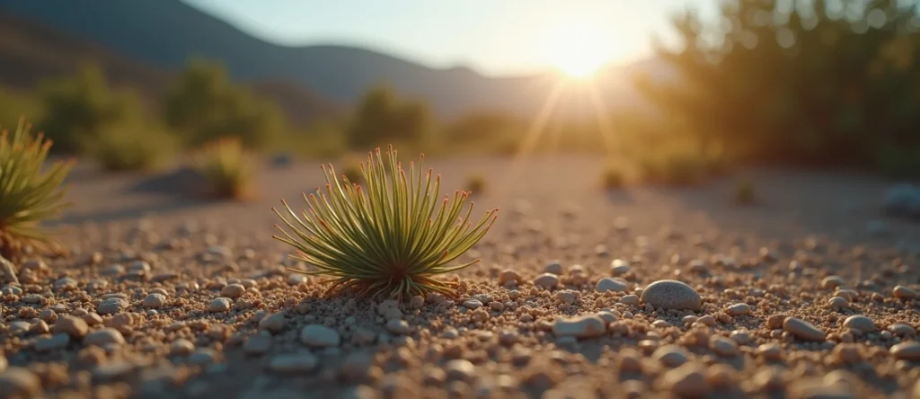 Symbolizing Seed/New Beginning: A local Desert Peach single pine seed on dry earth. - AI Generated