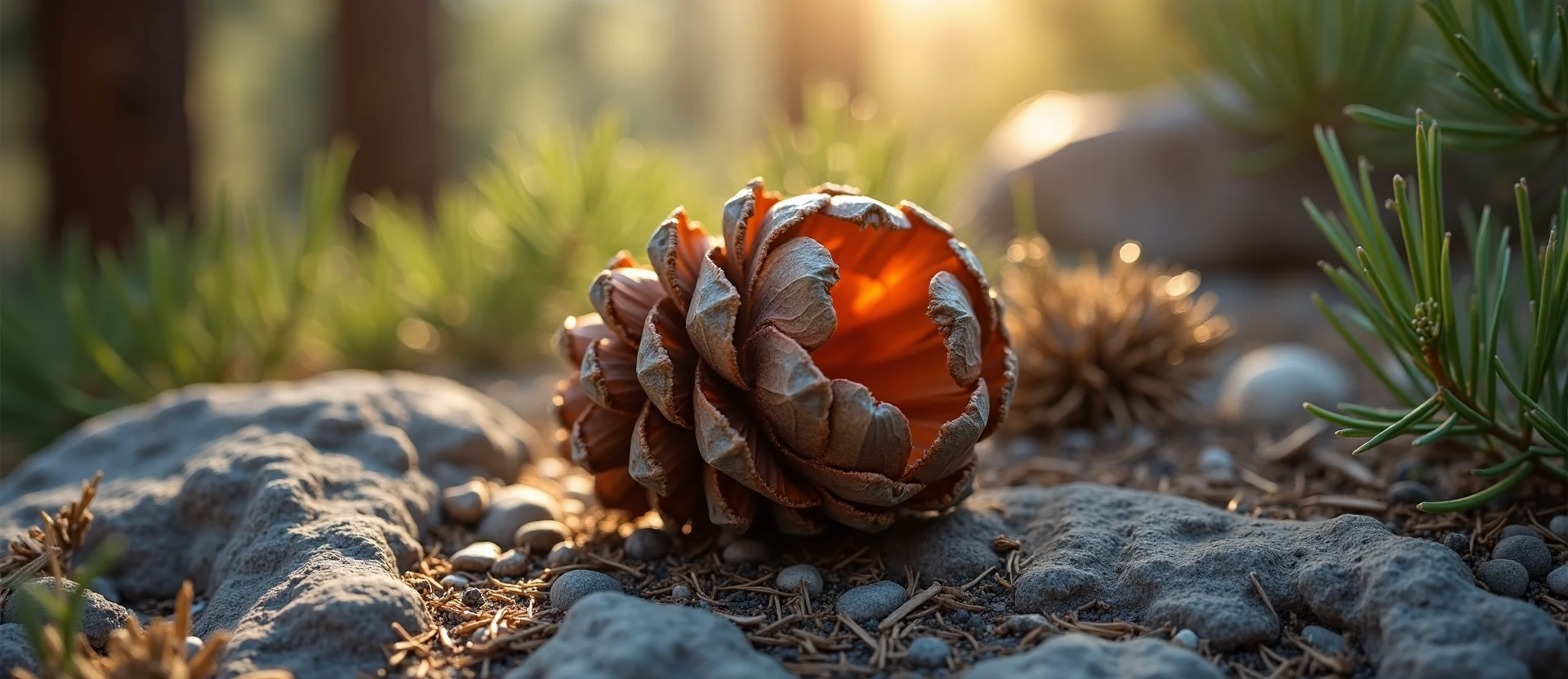 Symbolizing Seed/New Beginning: A local Mountain Mahogany opening pine cone. - AI Generated