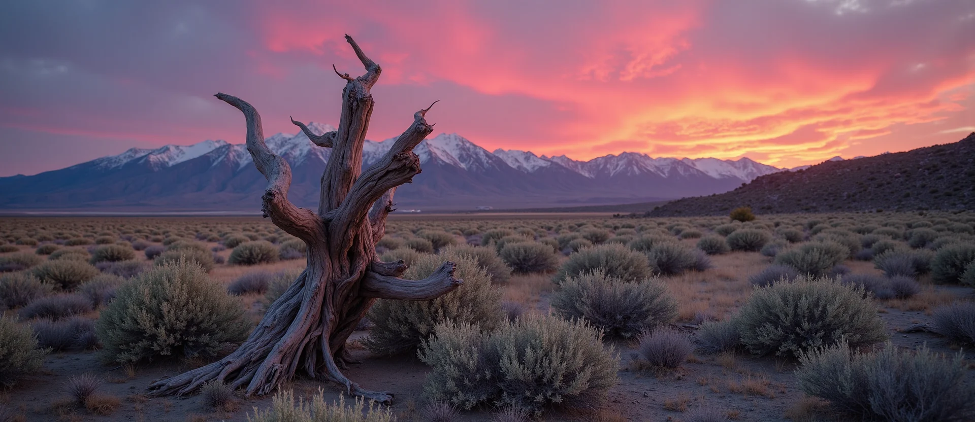 Symbolizing Growth/Resilience: A local Sagebrush (Artemisia tridentata) sturdy weathered tree trunk. - AI Generated