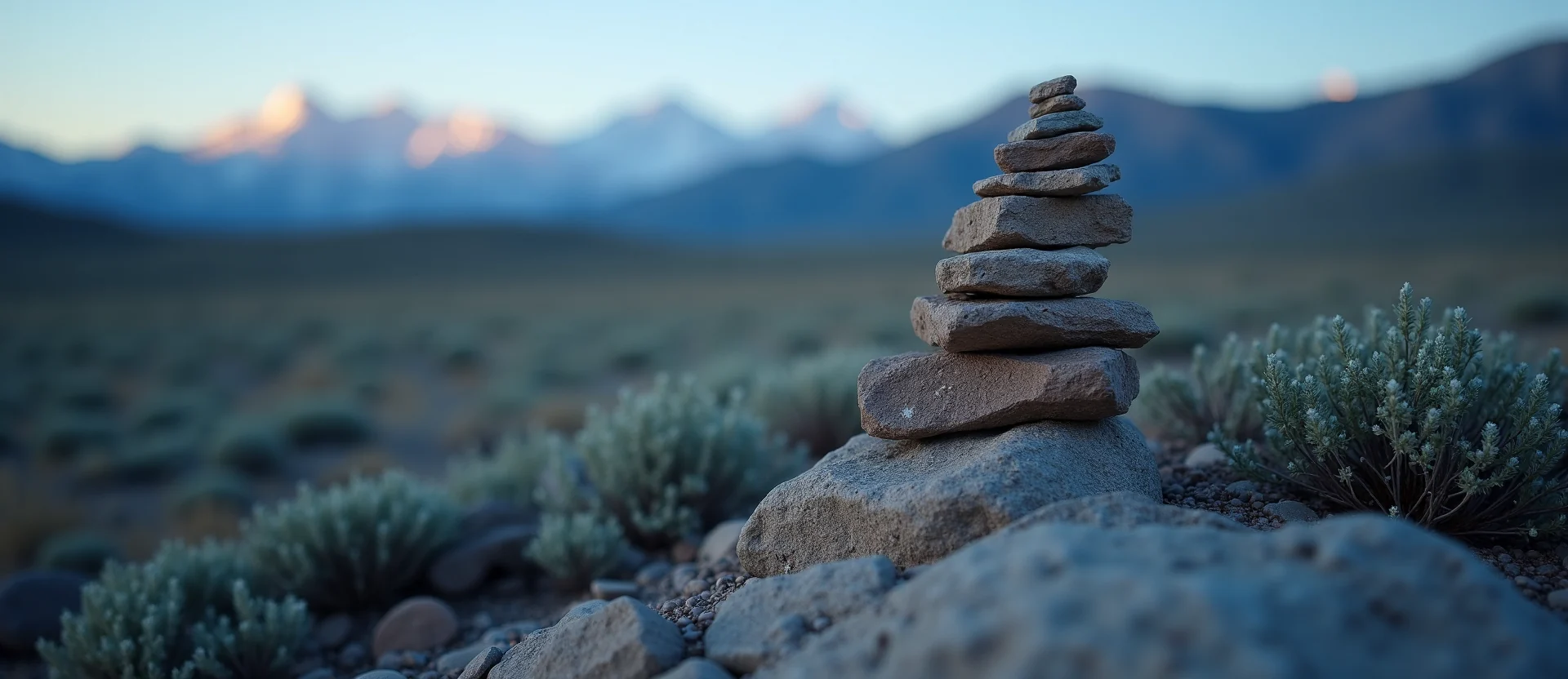 Symbolizing Stability/Peak: A local Rabbitbrush ancient rock cairn. - AI Generated
