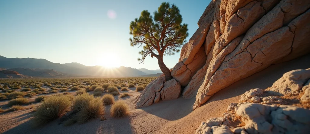 Symbolizing Growth/Resilience: A local Bitterbrush tree growing out of a rock cleft. - AI Generated