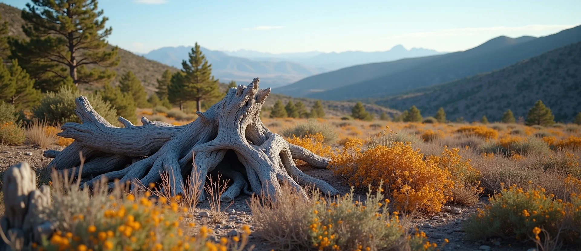 Symbolizing Growth/Resilience: A local Indian Paintbrush gnarled juniper roots. - AI Generated