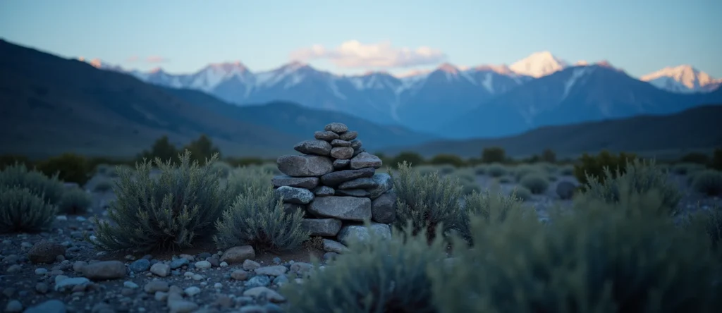 Symbolizing Stability/Peak: A local Rabbitbrush ancient rock cairn. - AI Generated
