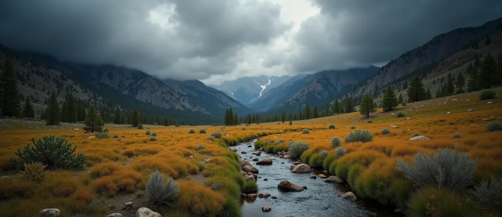 Symbolizing Flow/Cleansing: A local Indian Paintbrush babbling mountain creek. - AI Generated