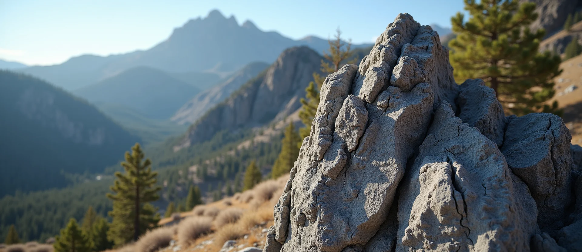 Symbolizing Stability/Peak: A local Ponderosa Pine jagged granite peak. - AI Generated