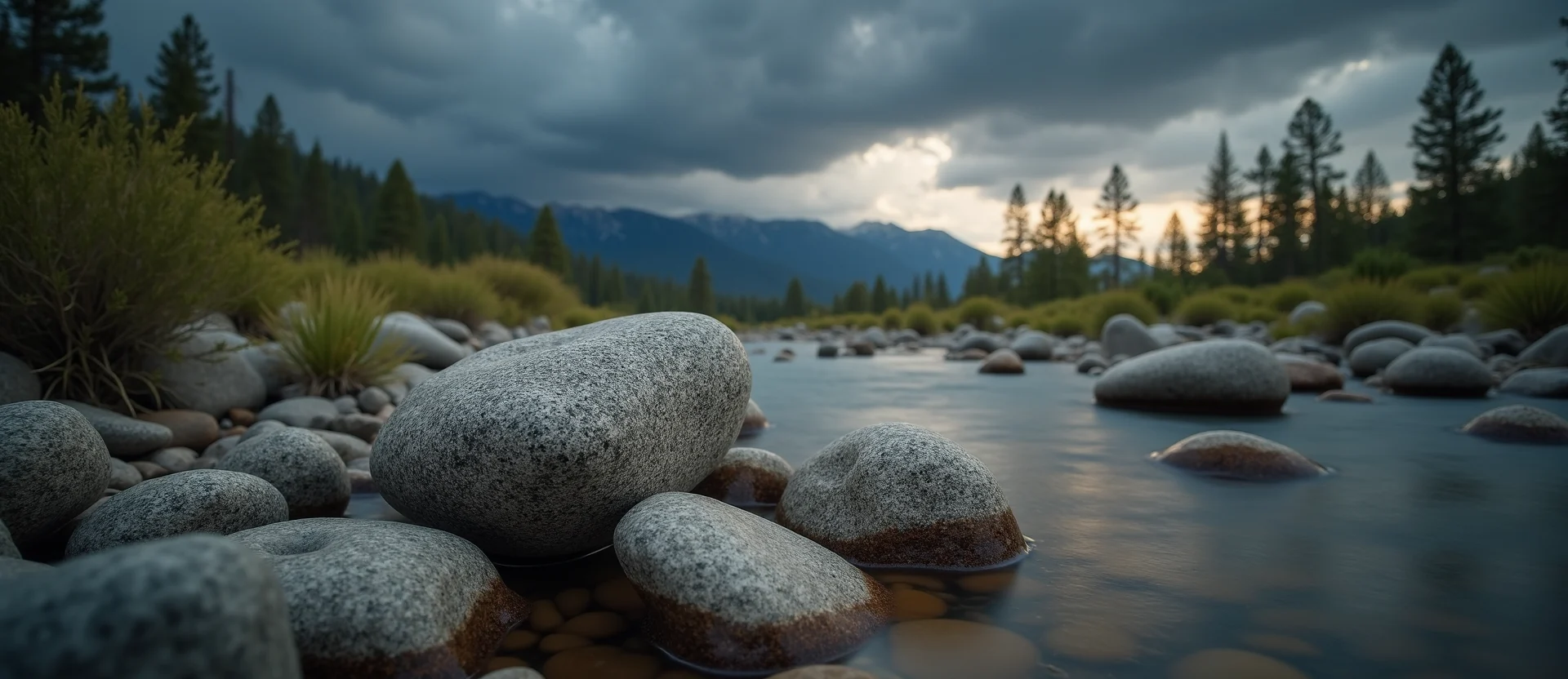 Symbolizing Flow/Cleansing: A local Quaking Aspen smooth Truckee river stones. - AI Generated