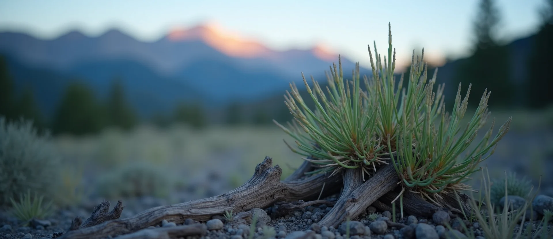 Symbolizing Growth/Resilience: A local Indian Paintbrush gnarled juniper roots. - AI Generated