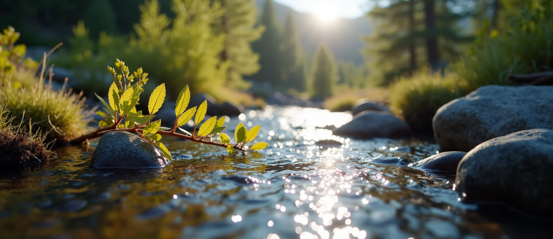 Symbolizing Flow/Cleansing: A local Sierra Juniper babbling mountain creek. - AI Generated