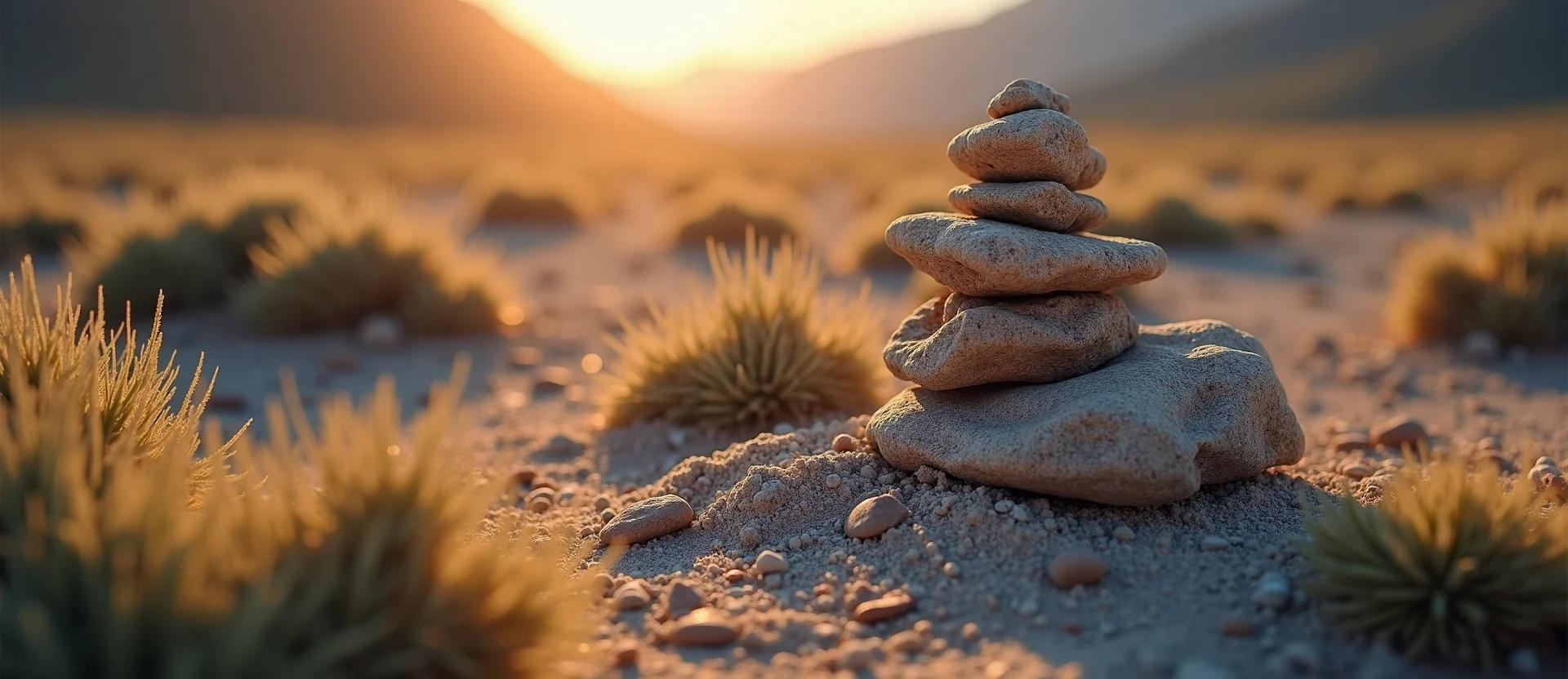 Symbolizing Stability/Peak: A local Rabbitbrush ancient rock cairn. - AI Generated