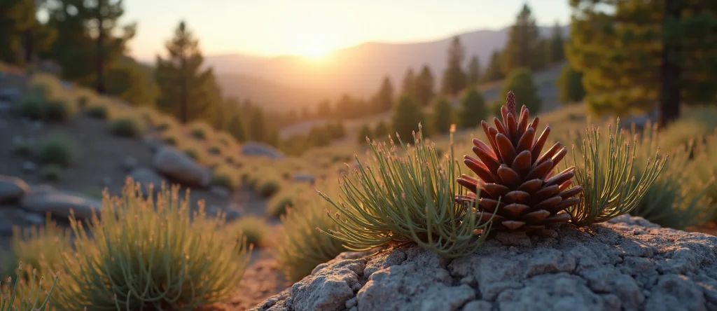 Symbolizing Seed/New Beginning: A local Sagebrush (Artemisia tridentata) opening pine cone. - AI Generated