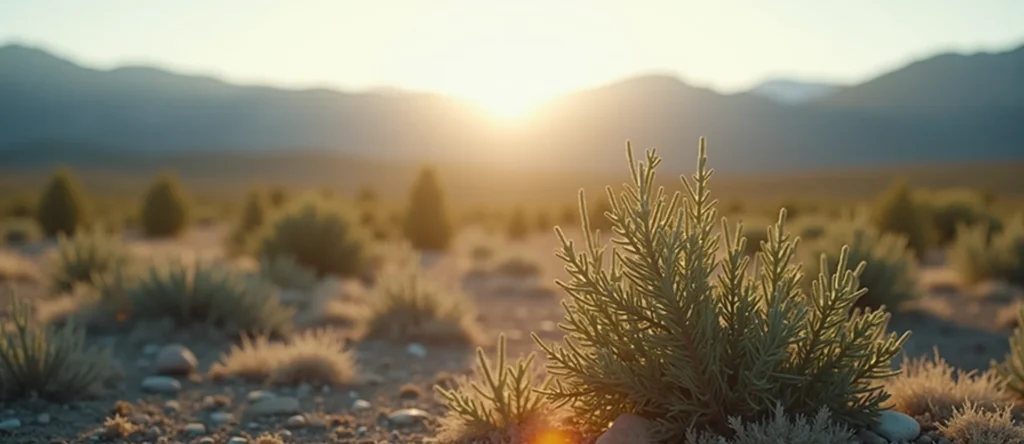 Symbolizing Stability/Peak: A local Rabbitbrush distant Sierra horizon. - AI Generated