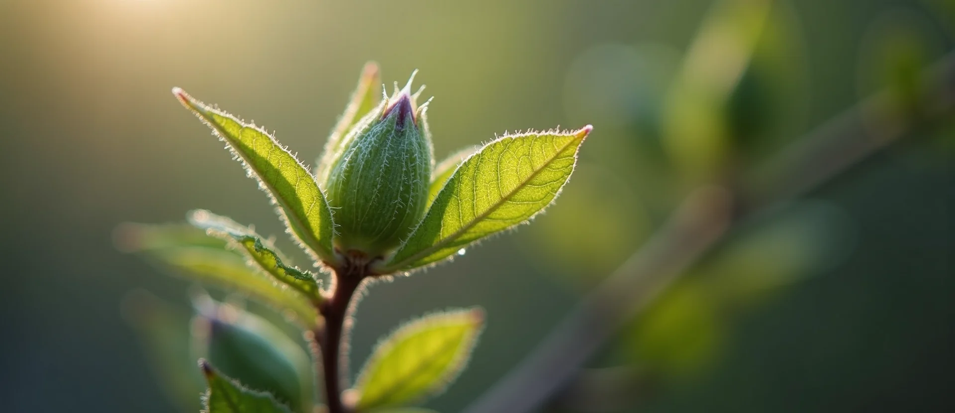 Symbolizing Seed/New Beginning: A local Indian Paintbrush new green bud on a branch. - AI Generated