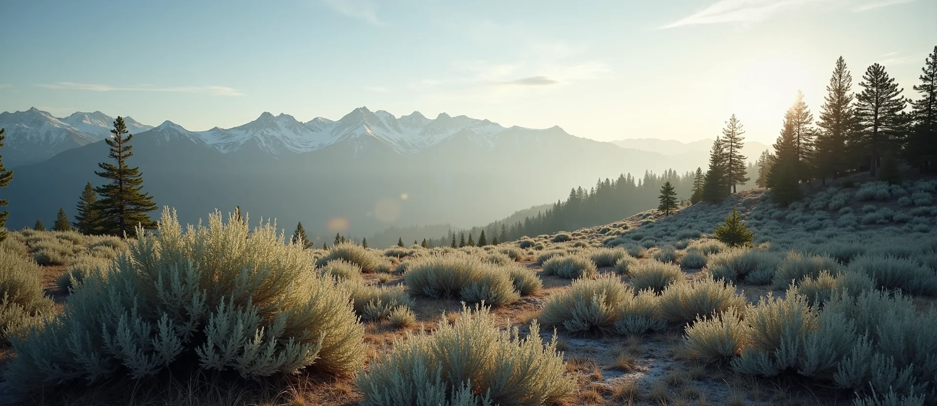 Symbolizing Identity/Local: A local Sagebrush (Artemisia tridentata) Sierra Nevada skyline. - AI Generated