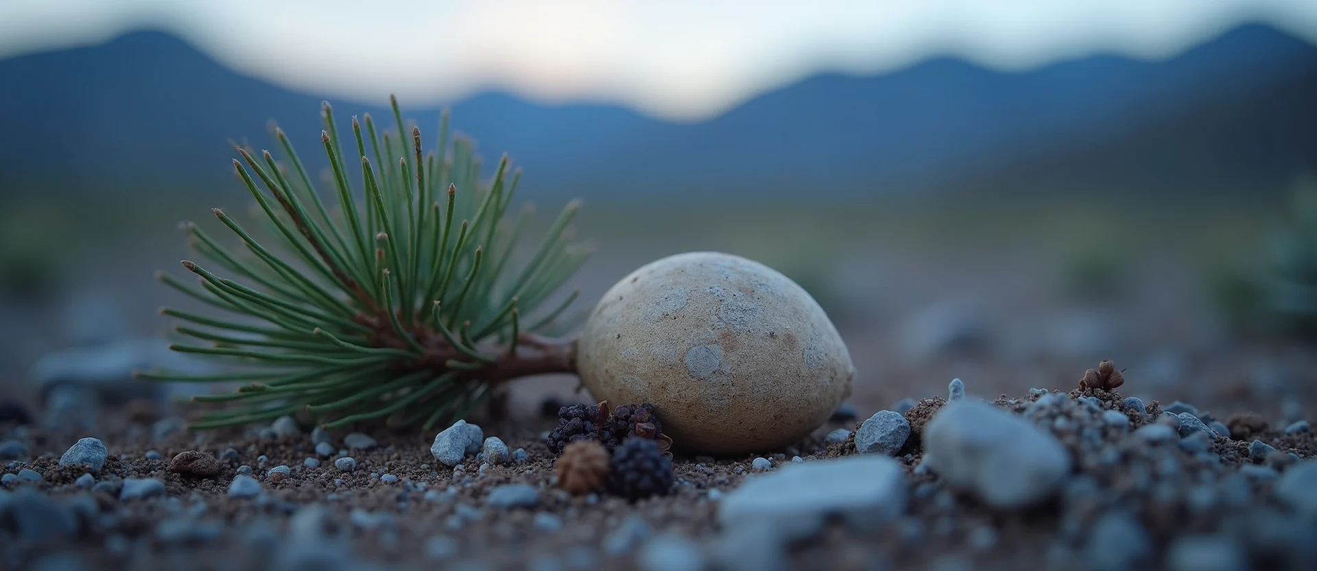 Symbolizing Seed/New Beginning: A local Desert Peach single pine seed on dry earth. - AI Generated