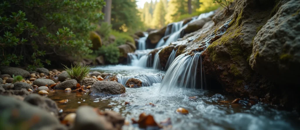 Symbolizing Flow/Cleansing: A local Ponderosa Pine hidden small waterfall. - AI Generated