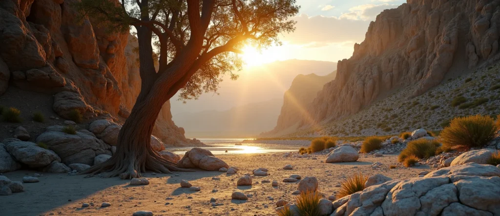 Symbolizing Growth/Resilience: A local Bitterbrush tree growing out of a rock cleft. - AI Generated