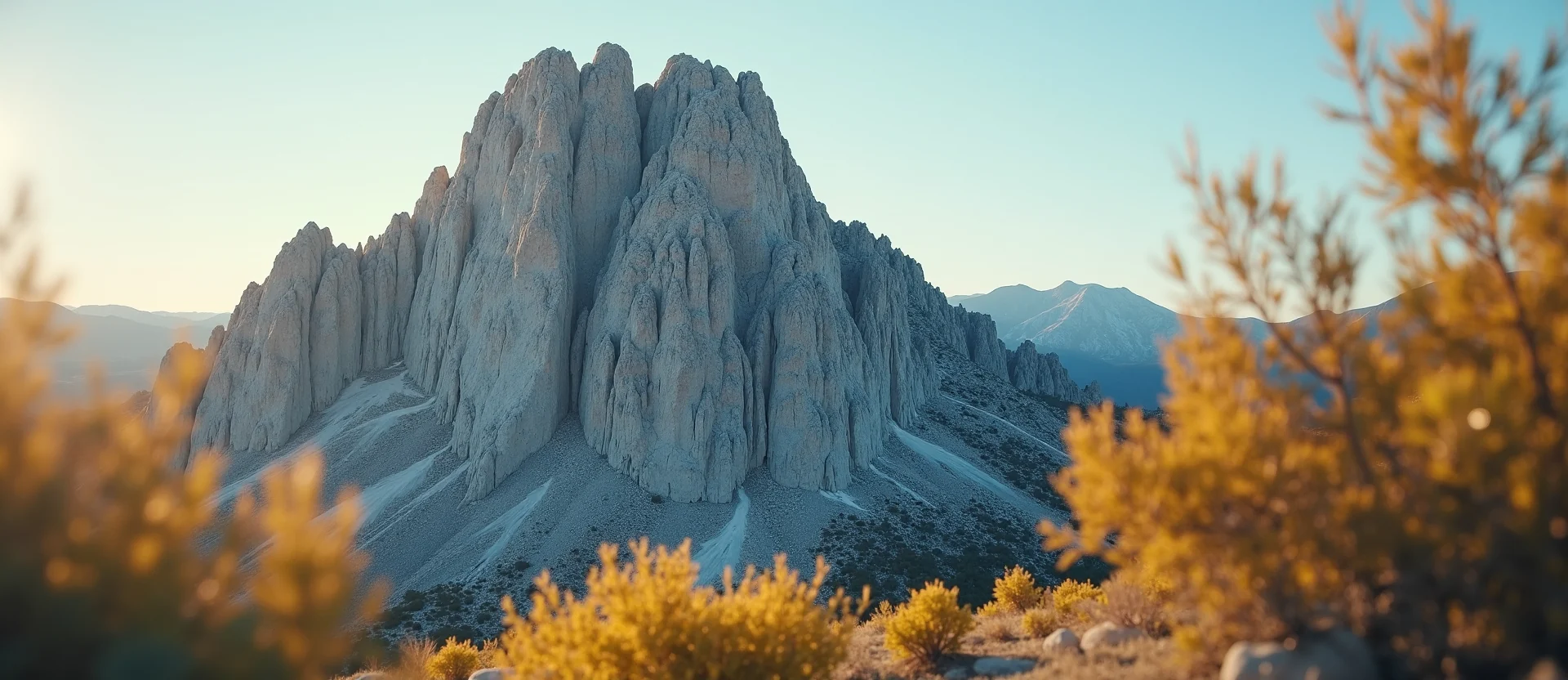 Symbolizing Stability/Peak: A local Desert Peach jagged granite peak. - AI Generated