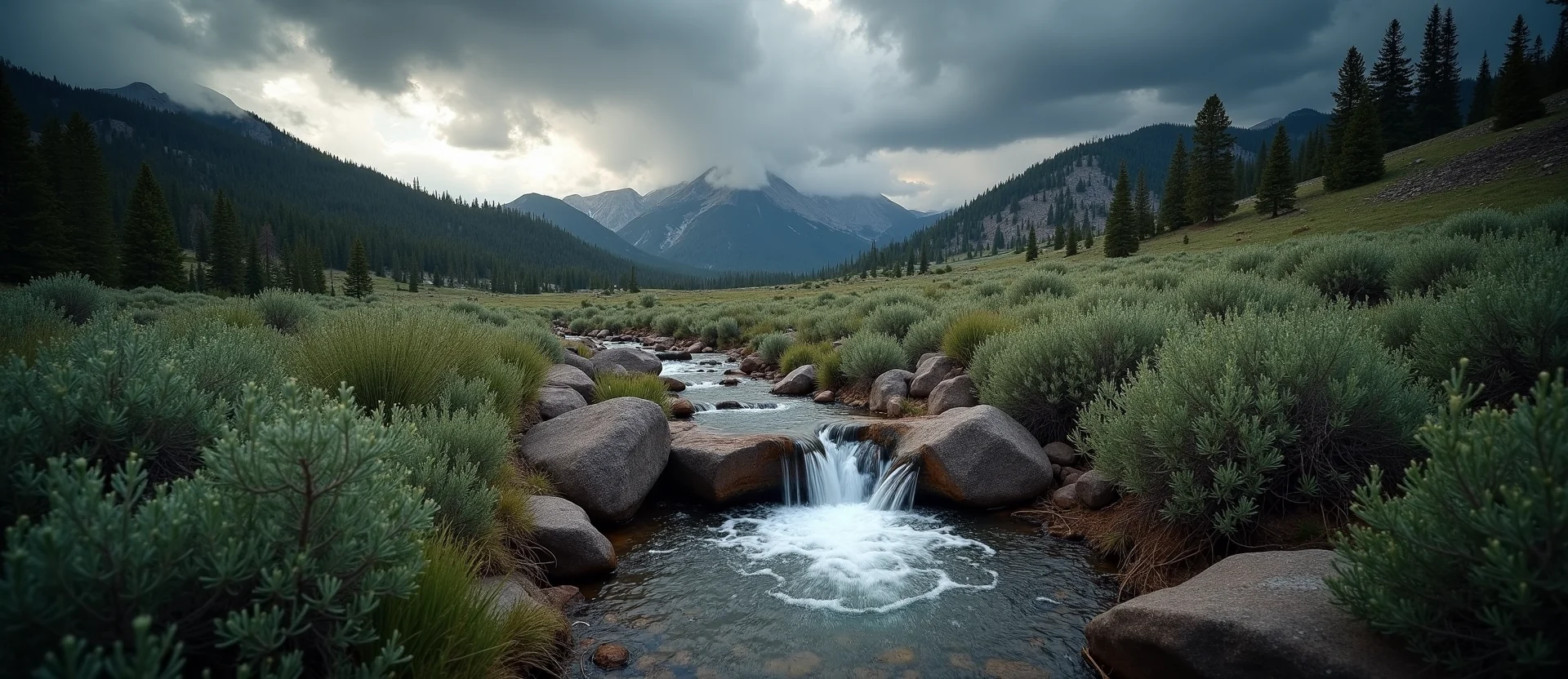 Symbolizing Flow/Cleansing: A local Sagebrush (Artemisia tridentata) hidden small waterfall. - AI Generated