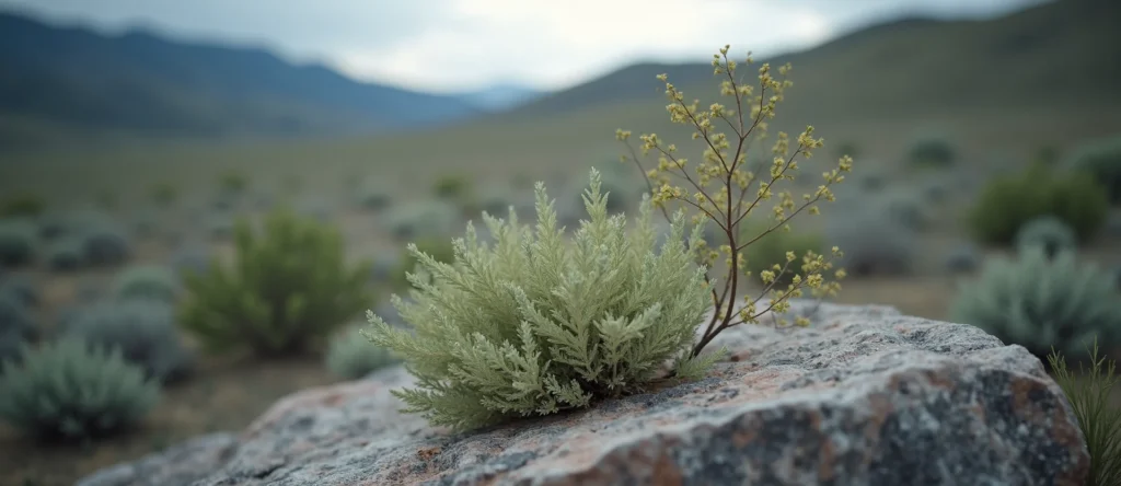 Symbolizing Growth/Resilience: A local Sagebrush (Artemisia tridentata) tree growing out of a rock cleft. - AI Generated