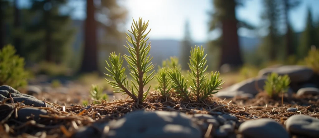 Symbolizing Seed/New Beginning: A local Ponderosa Pine sprouting sagebrush seedling. - AI Generated