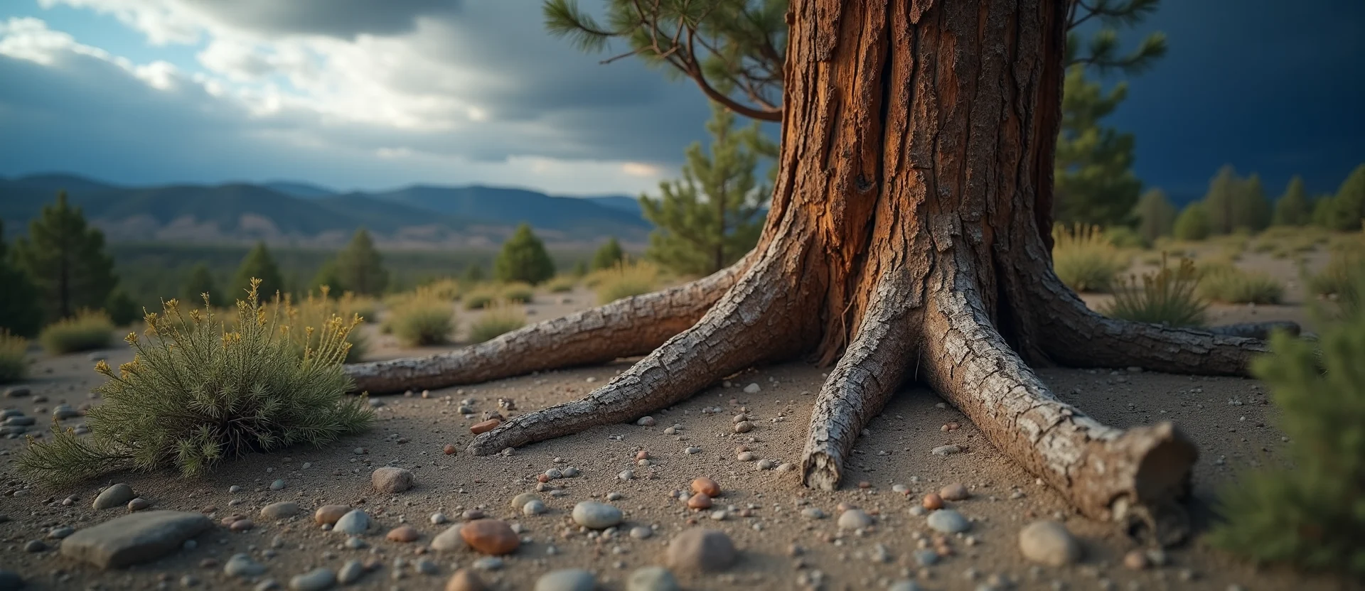 Symbolizing Growth/Resilience: A local Sierra Juniper sturdy weathered tree trunk. - AI Generated
