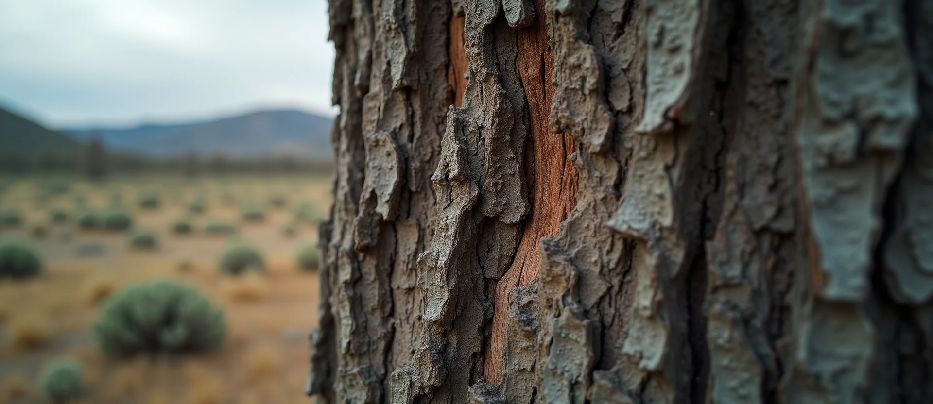 Symbolizing Growth/Resilience: A local Rabbitbrush sturdy weathered tree trunk. - AI Generated