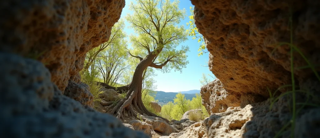 Symbolizing Growth/Resilience: A local Sagebrush (Artemisia tridentata) tree growing out of a rock cleft. - AI Generated