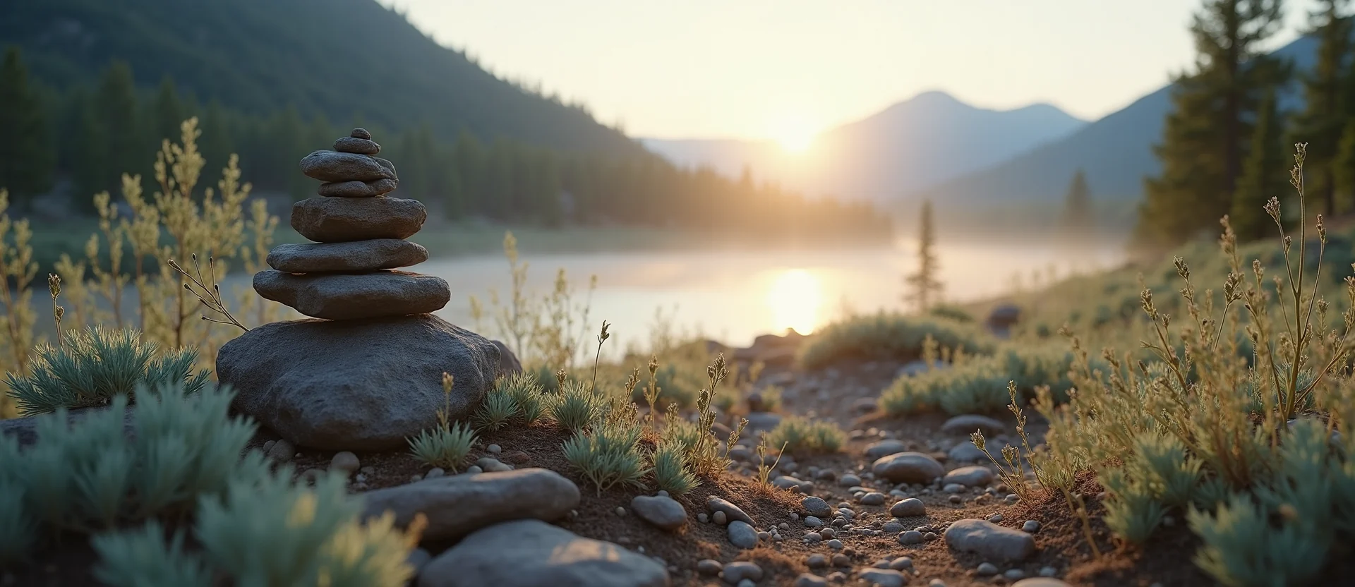 Symbolizing Stability/Peak: A local Rabbitbrush ancient rock cairn. - AI Generated