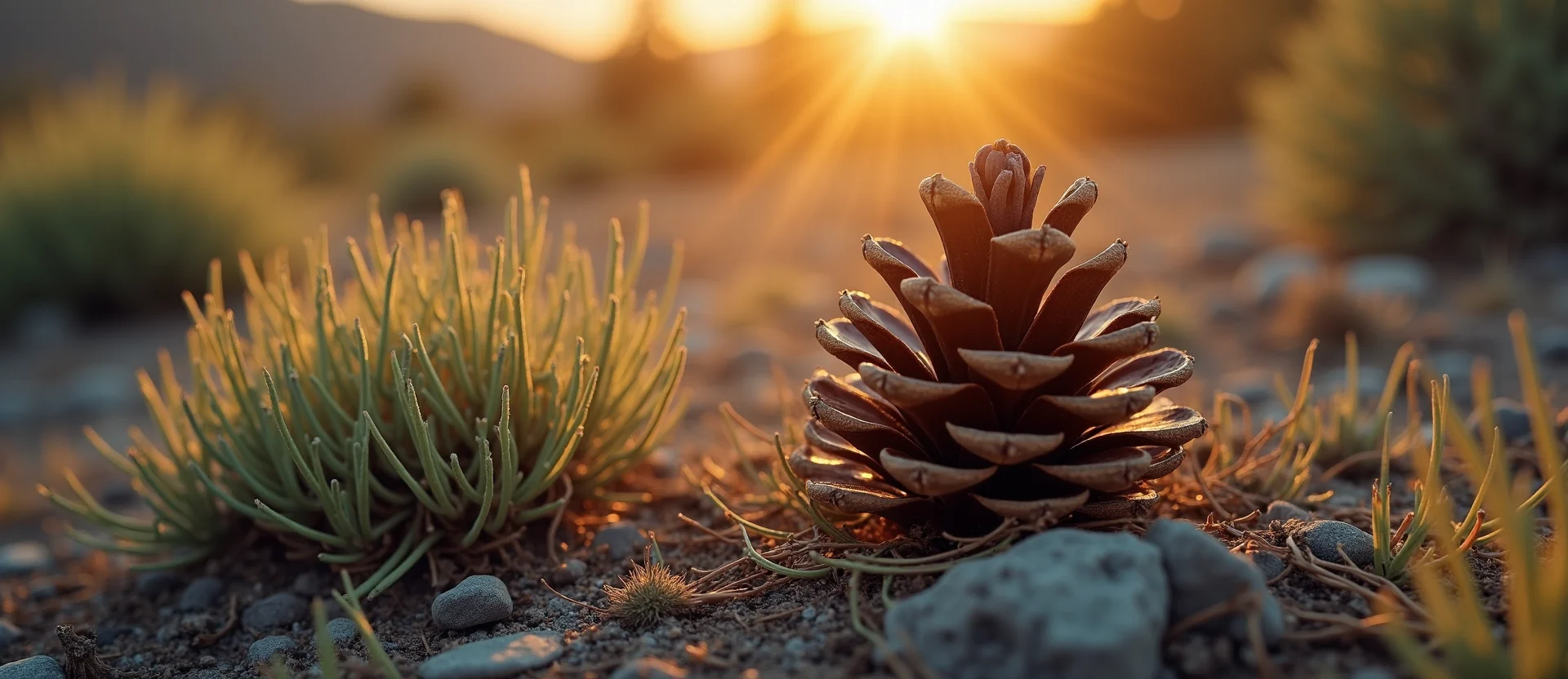 Symbolizing Seed/New Beginning: A local Bitterbrush opening pine cone. - AI Generated