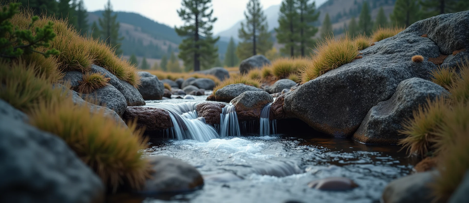 Symbolizing Flow/Cleansing: A local Mountain Mahogany hidden small waterfall. - AI Generated