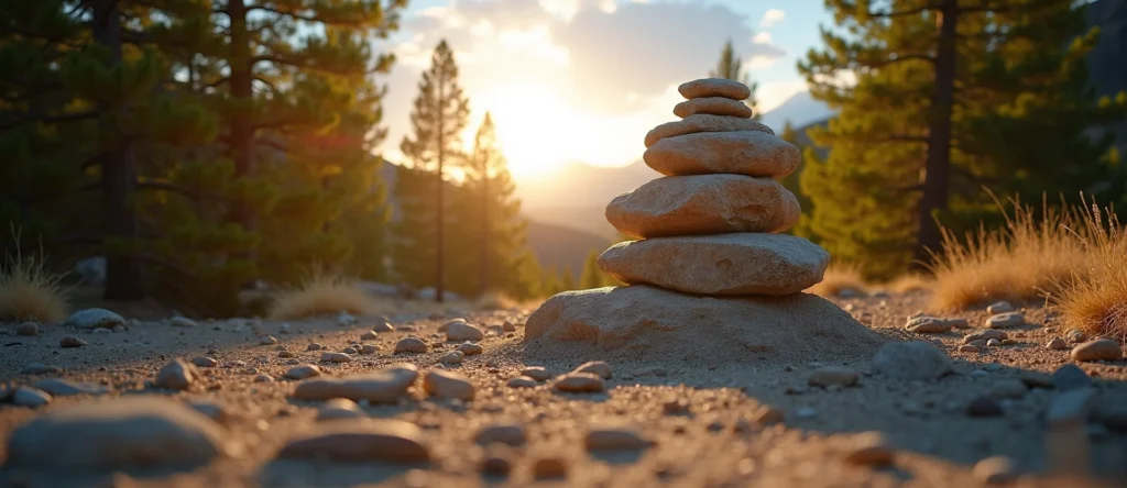 Symbolizing Stability/Peak: A local Mountain Mahogany ancient rock cairn. - AI Generated