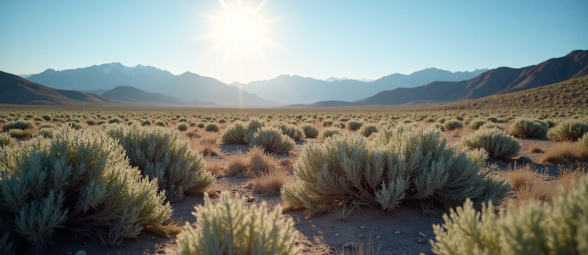 Symbolizing Stability/Peak: A local Sagebrush (Artemisia tridentata) distant Sierra horizon. - AI Generated