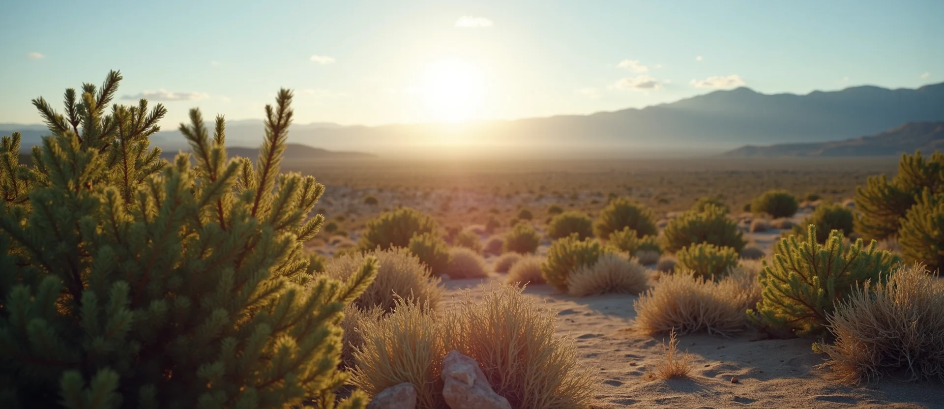 Symbolizing Stability/Peak: A local Desert Peach distant Sierra horizon. - AI Generated
