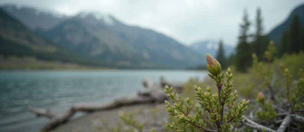 Symbolizing Seed/New Beginning: A local Quaking Aspen new green bud on a branch. - AI Generated
