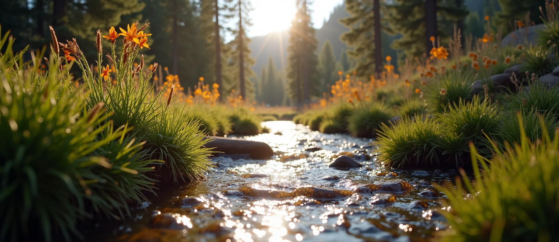 Symbolizing Flow/Cleansing: A local Indian Paintbrush babbling mountain creek. - AI Generated