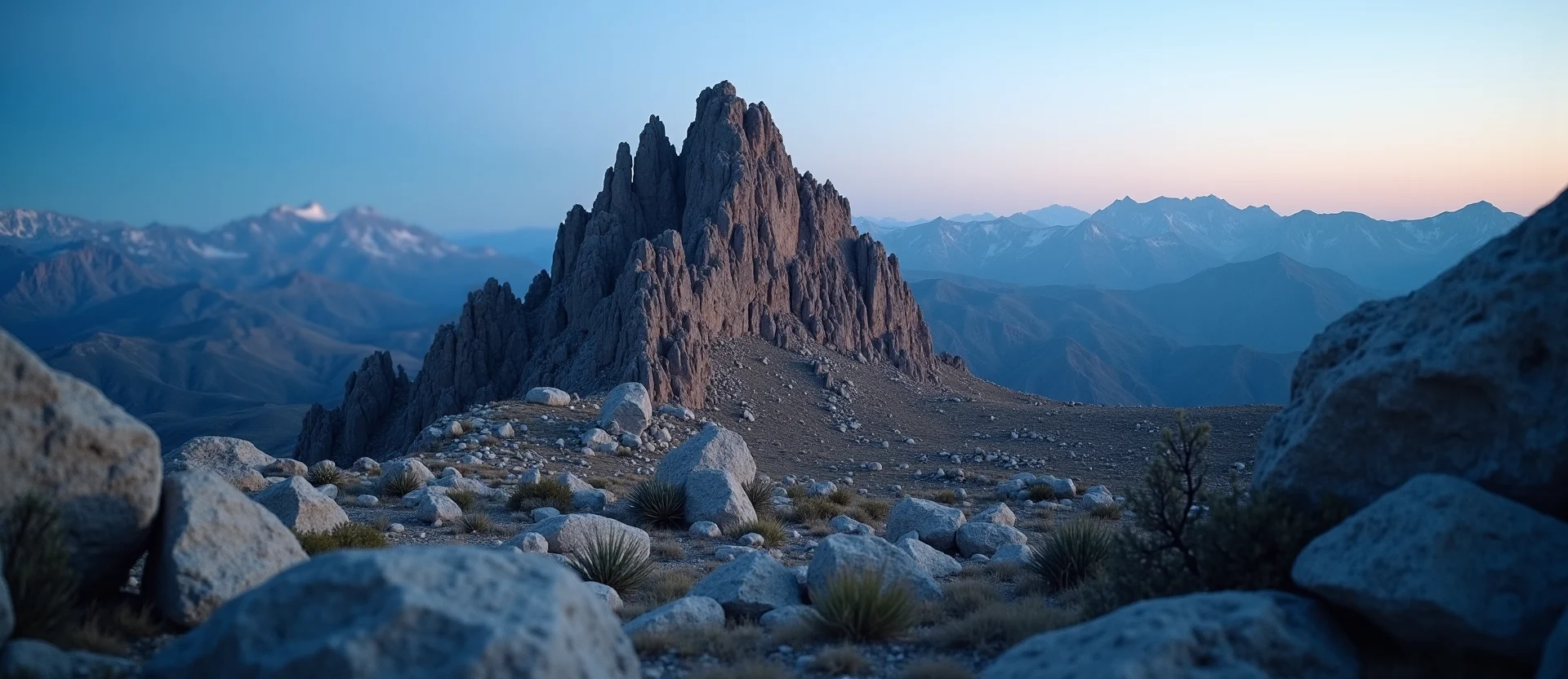 Symbolizing Stability/Peak: A local Desert Peach jagged granite peak. - AI Generated