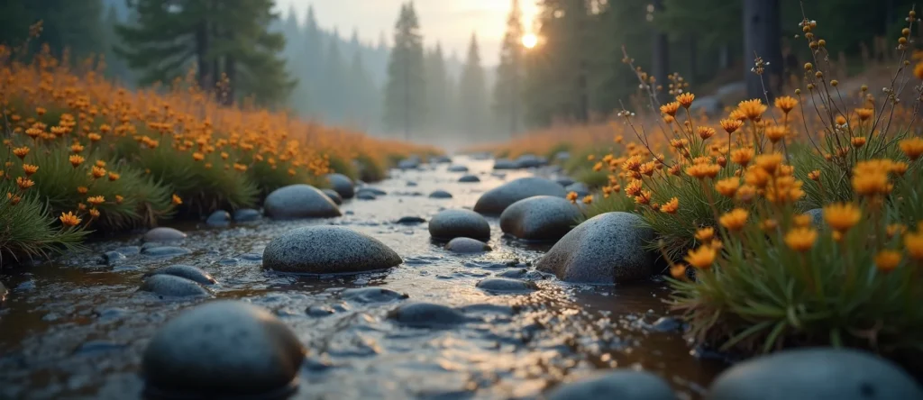 Symbolizing Flow/Cleansing: A local Indian Paintbrush smooth Truckee river stones. - AI Generated
