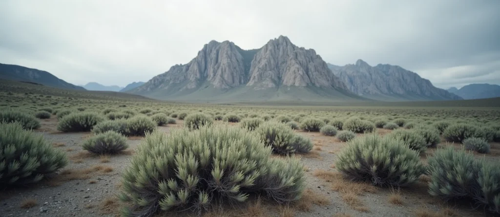 Symbolizing Stability/Peak: A local Sagebrush (Artemisia tridentata) jagged granite peak. - AI Generated
