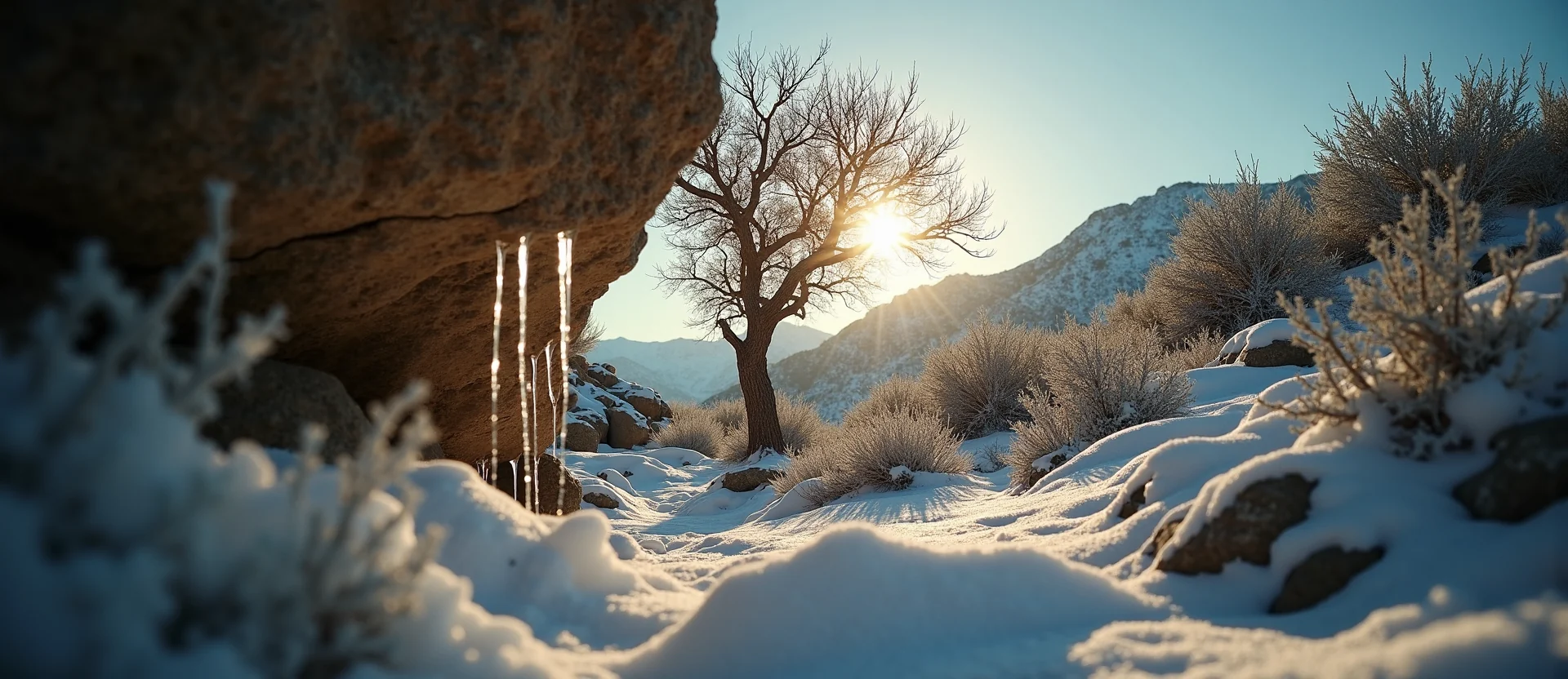 Symbolizing Growth/Resilience: A local Sagebrush (Artemisia tridentata) tree growing out of a rock cleft. - AI Generated