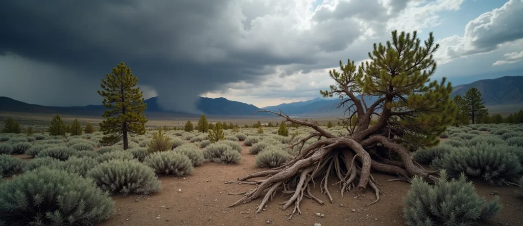 Symbolizing Growth/Resilience: A local Rabbitbrush gnarled juniper roots. - AI Generated