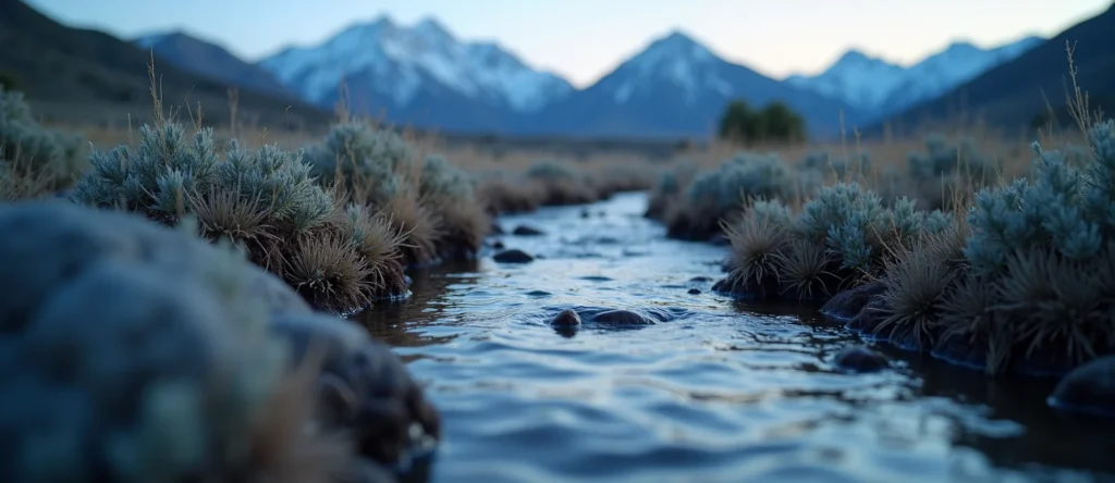 Symbolizing Flow/Cleansing: A local Rabbitbrush clear cold snowmelt stream. - AI Generated