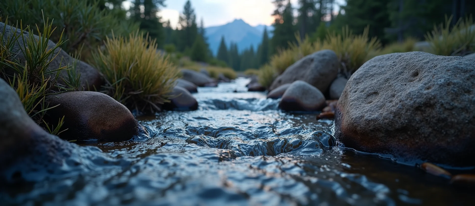 Symbolizing Flow/Cleansing: A local Mountain Mahogany babbling mountain creek. - AI Generated