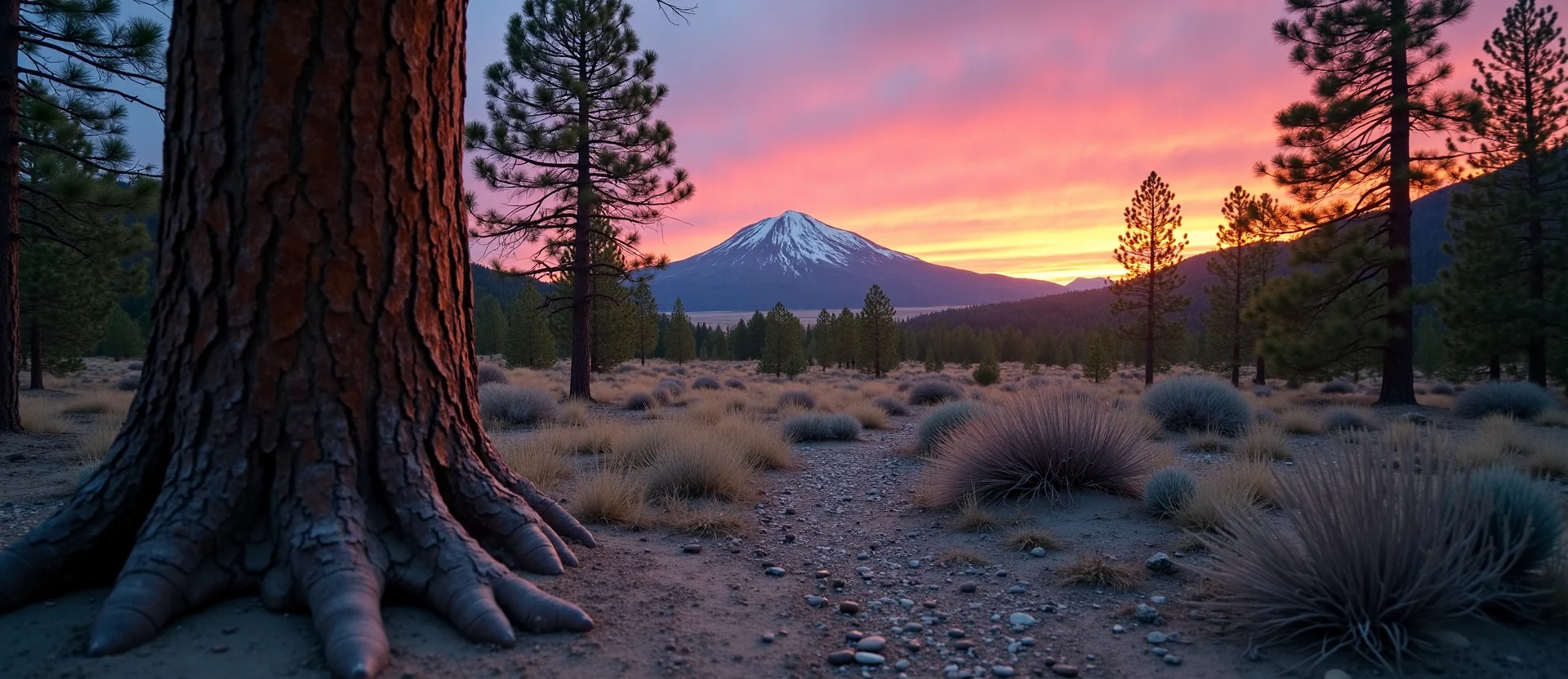 Symbolizing Growth/Resilience: A local Ponderosa Pine sturdy weathered tree trunk. - AI Generated
