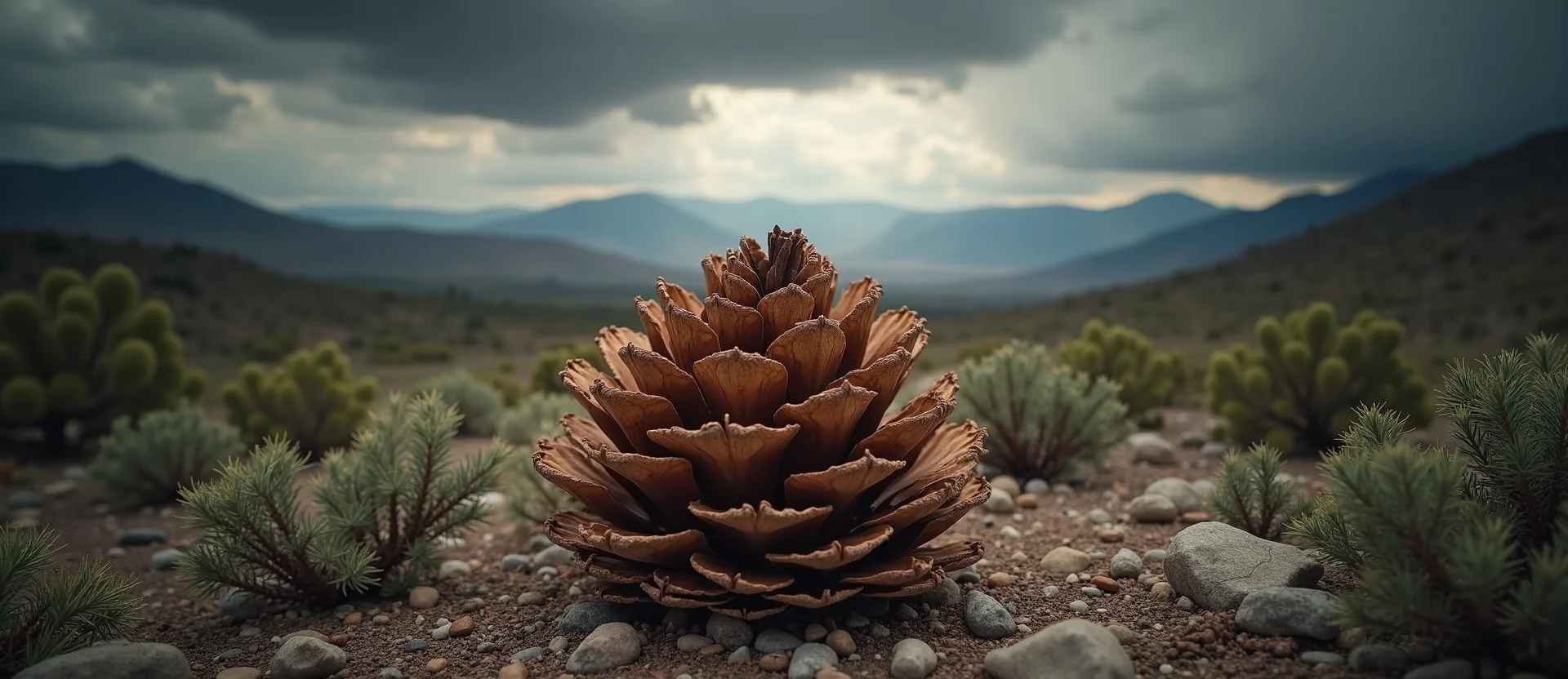 Symbolizing Seed/New Beginning: A local Mountain Mahogany opening pine cone. - AI Generated