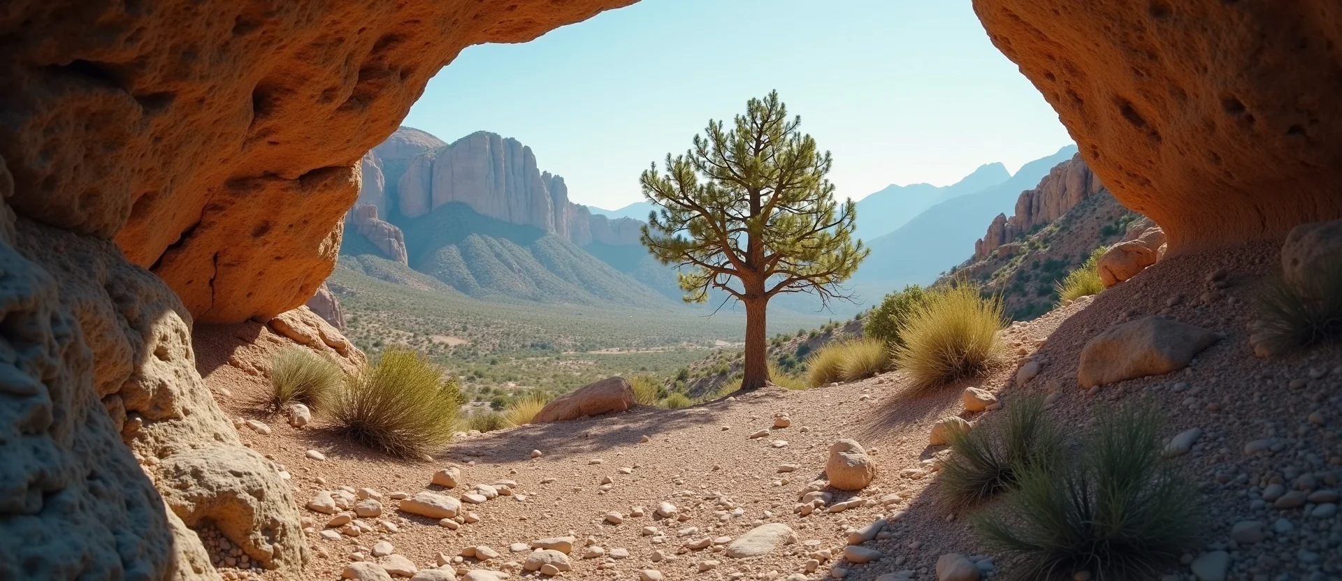 Symbolizing Growth/Resilience: A local Desert Peach tree growing out of a rock cleft. - AI Generated