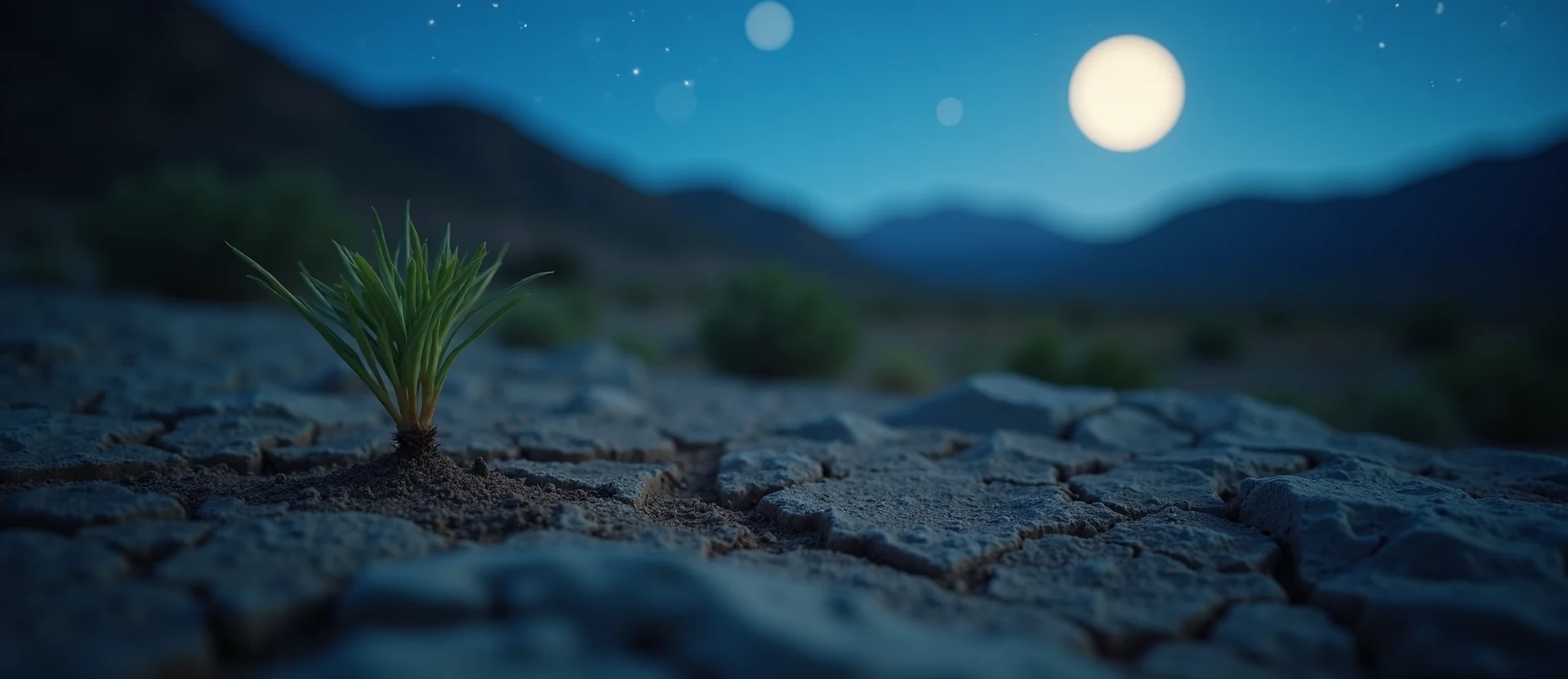 Symbolizing Seed/New Beginning: A local Desert Peach shoot emerging from cracked soil. - AI Generated