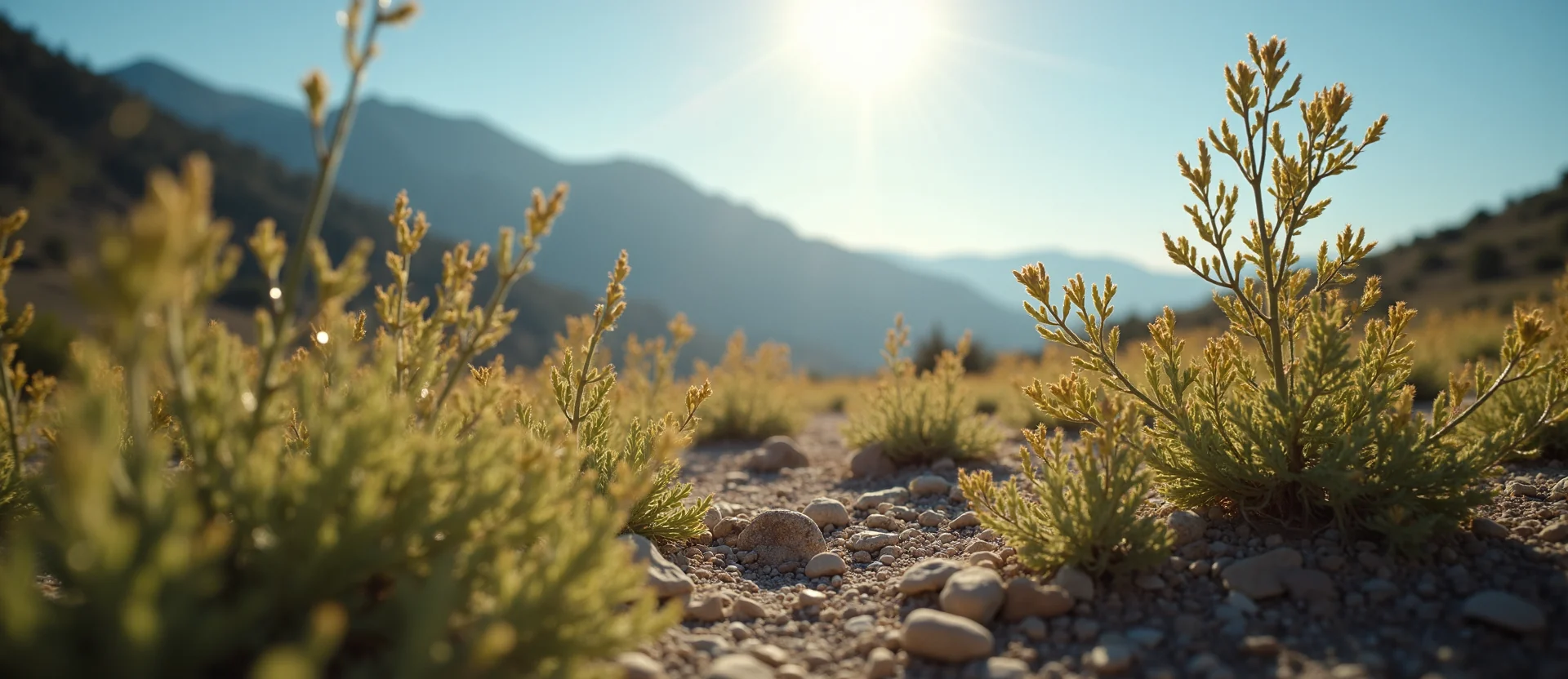 Symbolizing Stability/Peak: A local Indian Paintbrush distant Sierra horizon. - AI Generated